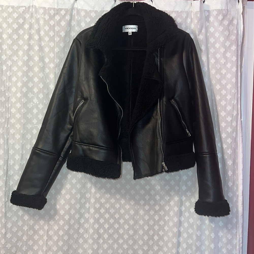 Vigoss Faux Leather & Faux Fur Moto Jacket
